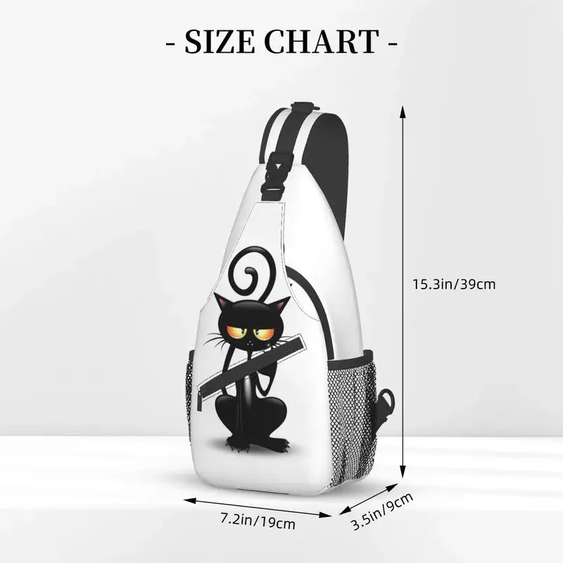 Sac à bandoulière de dessin animé personnalisé pour hommes, sac à dos de poitrine drôle, sac à bandoulière cool initié, sac à dos de cyclisme, sac à dos de camping, chat noir