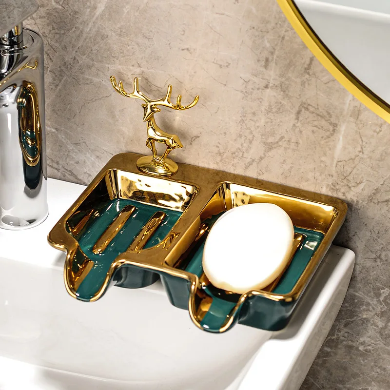 

Deer Soap Container Creative No Need To Punch Wall-Mounted Soap Box Soap Dish with Drain Water Storage Rack Bathroom Accessories