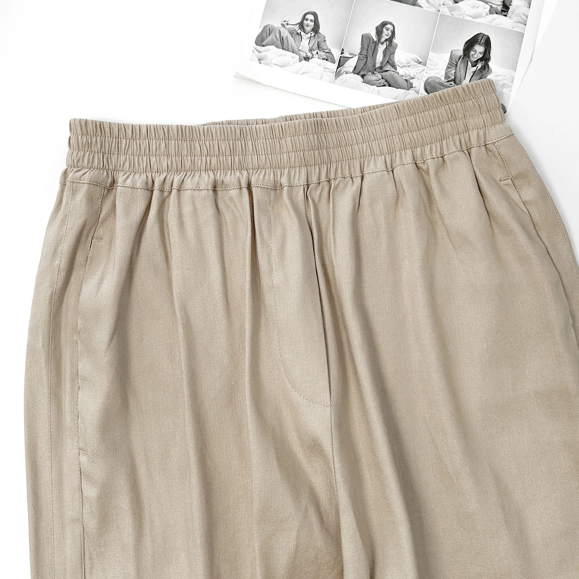 2025 nueva moda Casual pantalones de lino de Color sólido desplazamientos todo-fósforo pantalones de traje simples y atmosféricos para mujeres