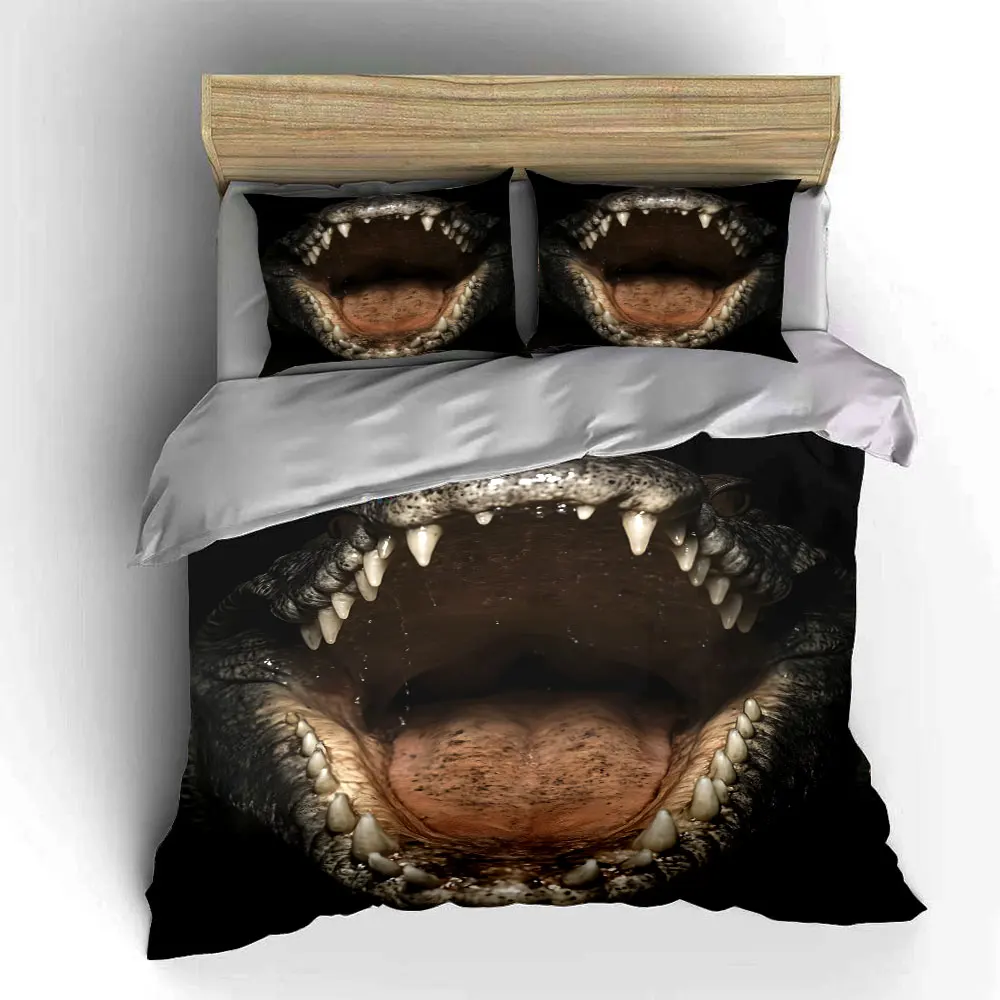 Crocodile with wide-open menacing jaws Print Bedding Set 1 Duvet Cover 2 Pillowcases for Adult and Children Luxury Gift 5