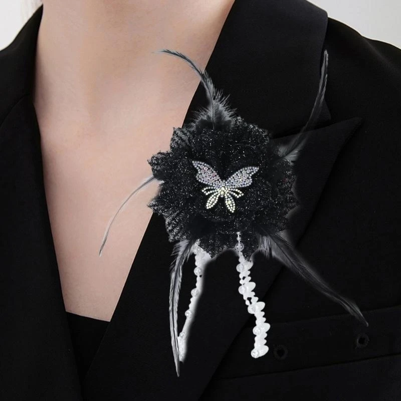 652F 15cm 3D Feathered Butterfly Flower Applique for Handmade Evening Gown Sewing Flower for Dress Corsage Sewing On Applique