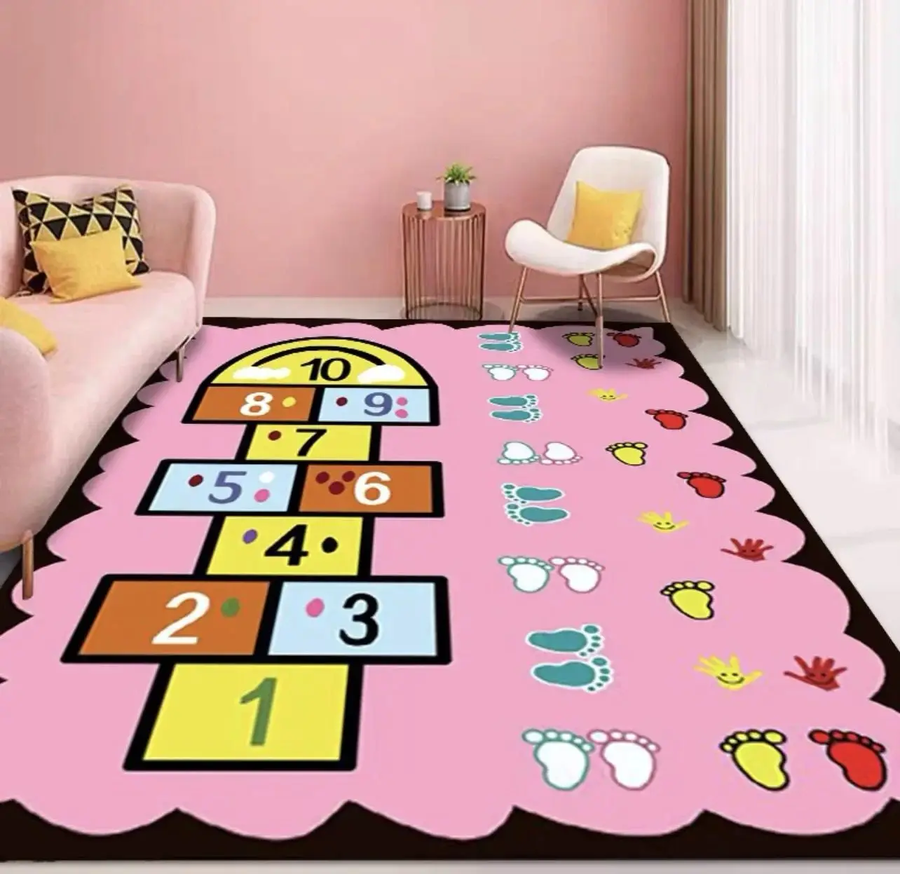 VIKAMA Childish Style Carpet Machine Washable Carpet Cartoon Hopscotch Floor Mats, Children's Room Non-Slip Bedroom Rugs