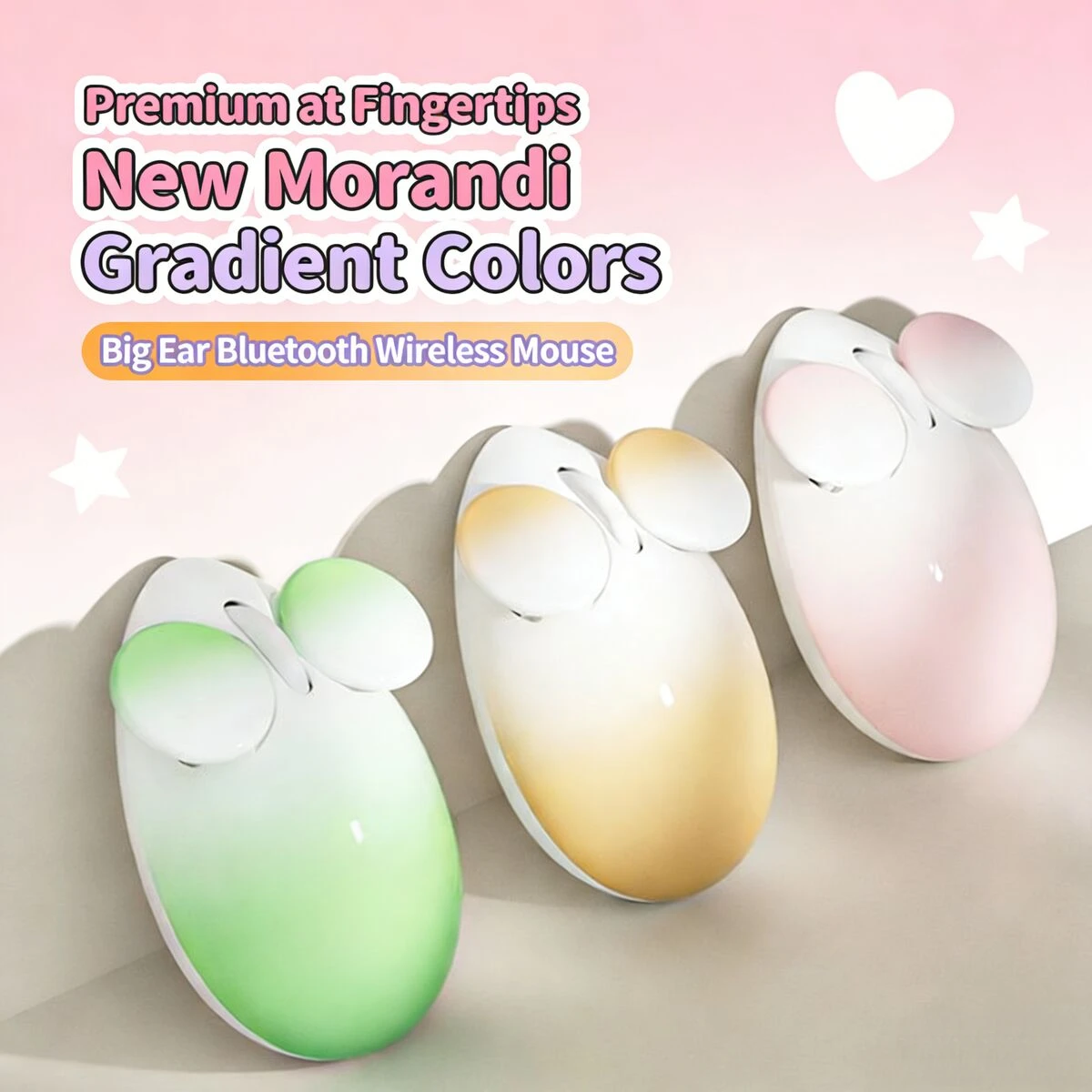 

Wireless Bluetooth Dual-Mode Big Ear Mouse Detachable Key Silent Ergonomic Rechargeable for PC Laptop Girls Gift Office Study