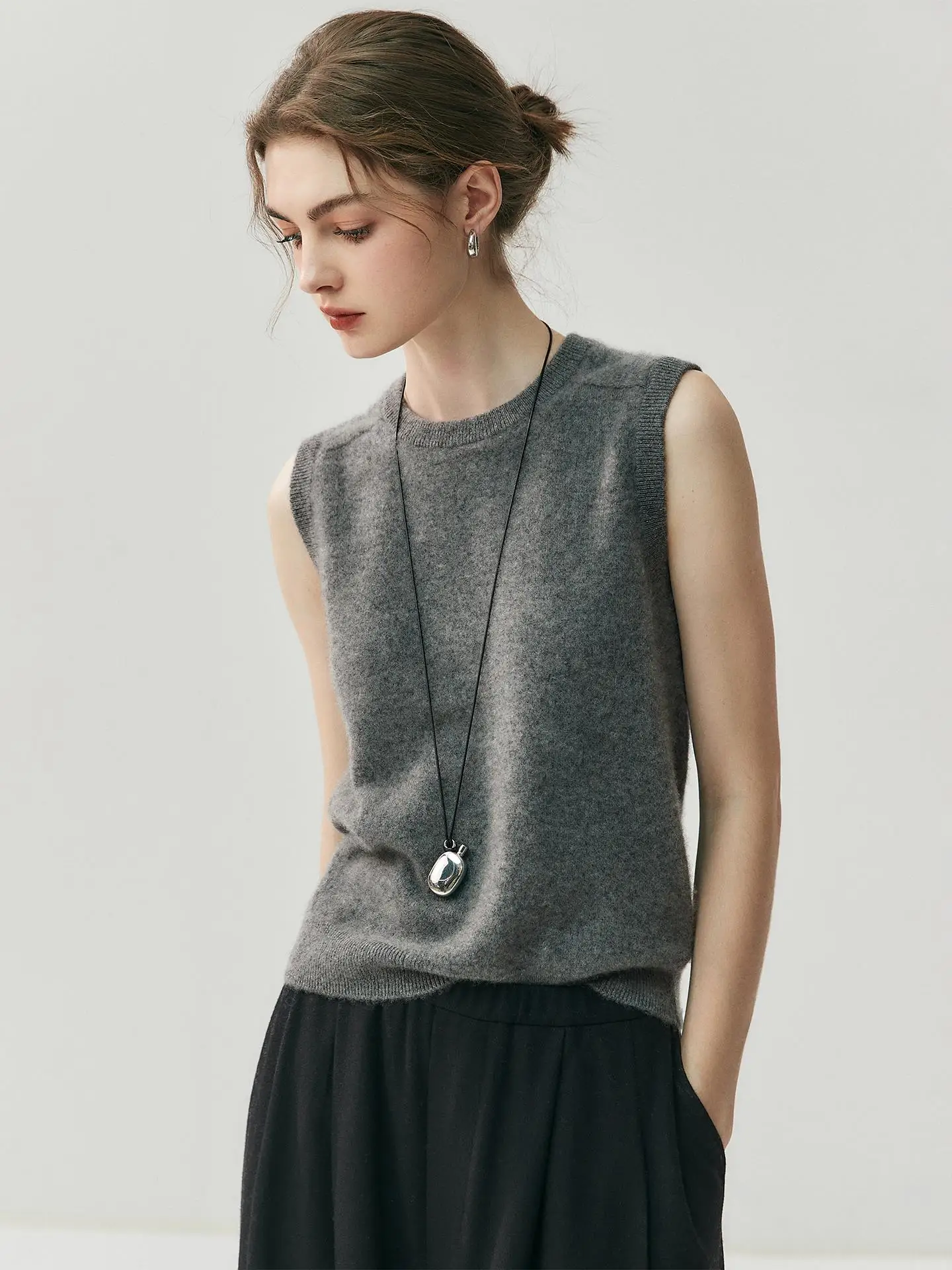 

Ladies' Soft Camere Knitted Sweater Vest Loose round Ne Casual Versatile Basic Sle Warm Fing Comfortable Fit Top