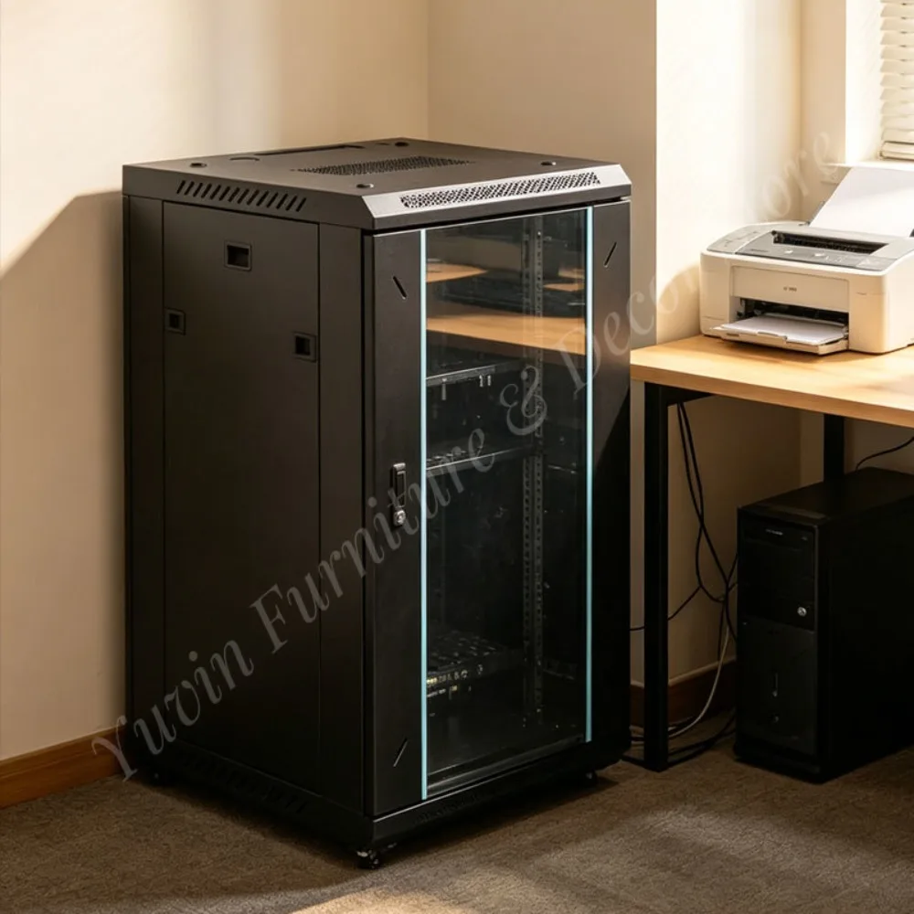 18U Mobile Network Rack Cabinet on Casters 19 Inch Portable Server Rack Cold-rolled Steel for IT Equipment Organization