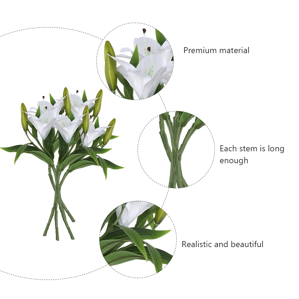 

6 Pcs Lily Flowers Real TouchBouquet Home Wedding Office Decor Year Round Flower Artificial Lily Bouquet Arrangement