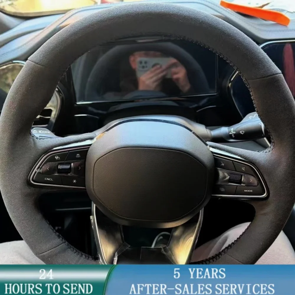 

Customized Car Steering Wheel Braid Cover Hand Sewing Suede Leather Anti-Slip And Soft For Geely Monjaro 2021 2022 2023 2024