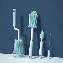 Ensemble d'outils de lavage de tasse en verre, brosse de livres de bouteille de silicone, épurateur de paille de sucette de bébé, petite brosse résistante à 360, livres de cuisine