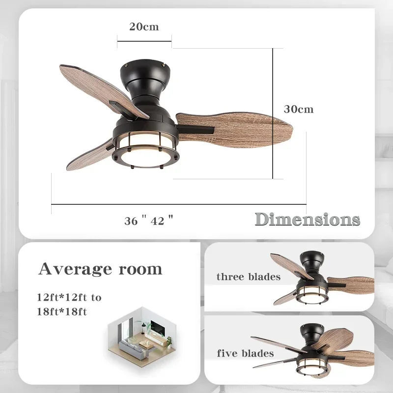 Nordic Industrial Small Ceiling Fan with Light and Remote Control Vintage Farmhouse Chandelier Bar Restaurant Ceiling Fan