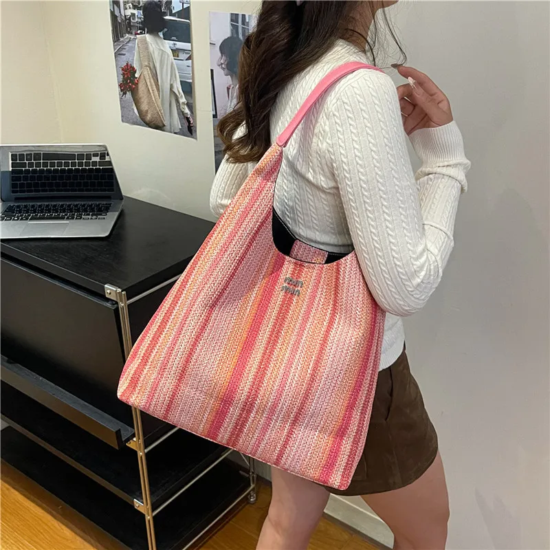 Tas Tote Blok Warna Baru 2025 - Tas Selempang/Tas Bahu Anyaman, Tas Tangan Unik untuk Wanita, Luas untuk Kerja & Penggunaan Sehari-hari ‌