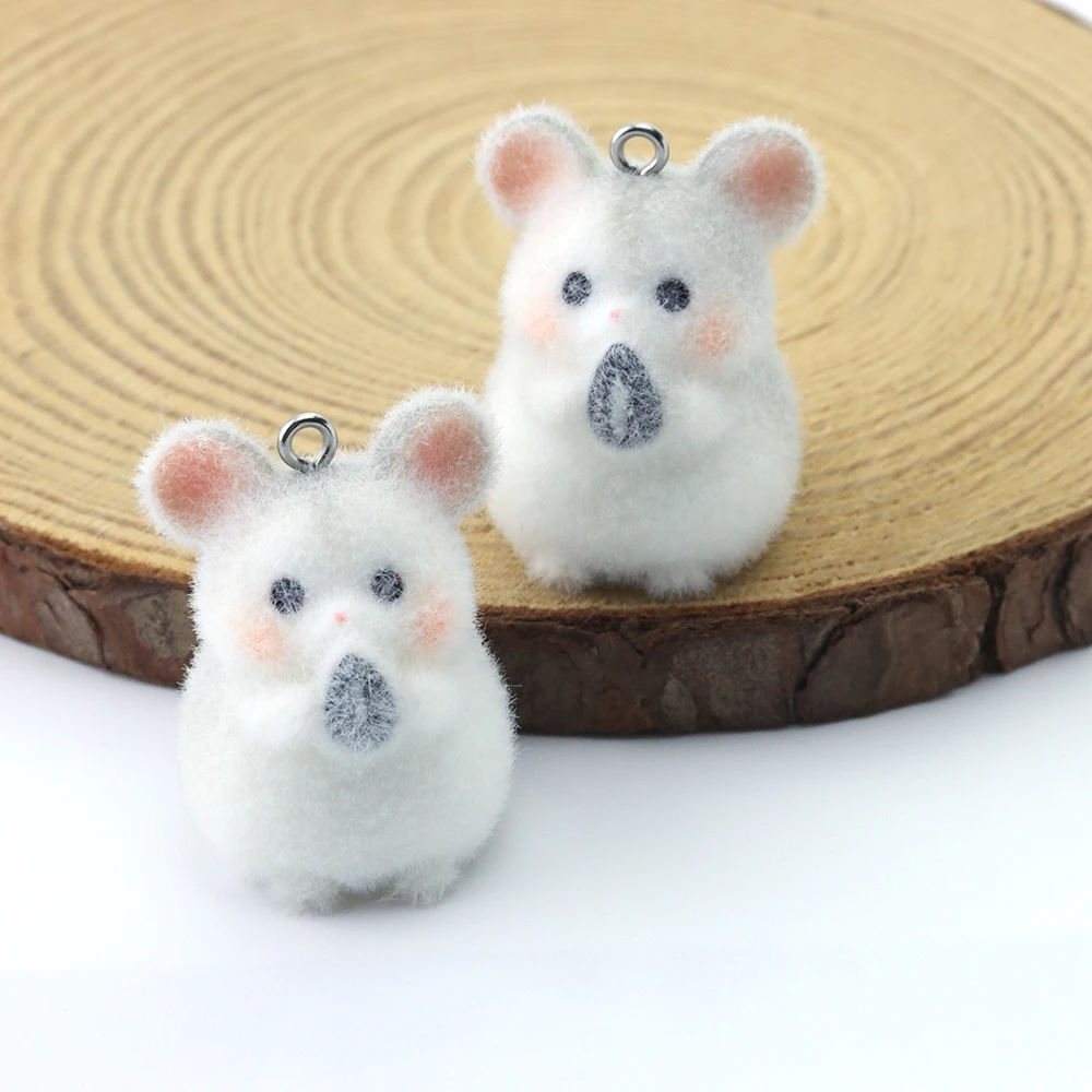 10pcs 3D Flocking Resin Melon Seed Mouse Charms Cute Animal Mouse Pendants for Earrings Keychain Making DIY Jewelry Accessories