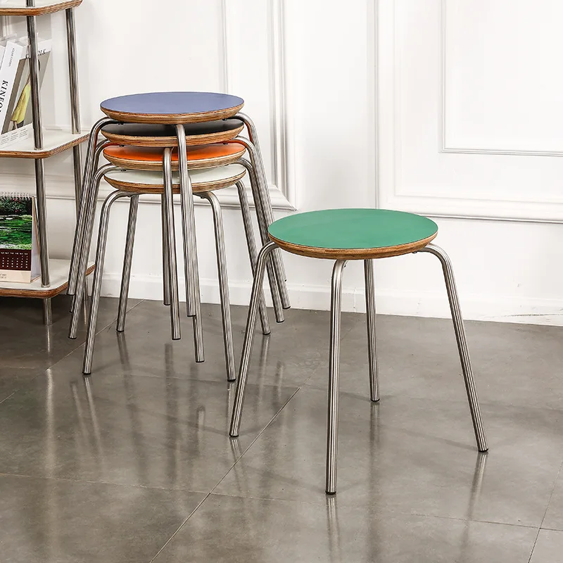 

Solid wood stacked stool dining table round stoolstainless steel simple living room small stoolshoe changing stoolold elm sty