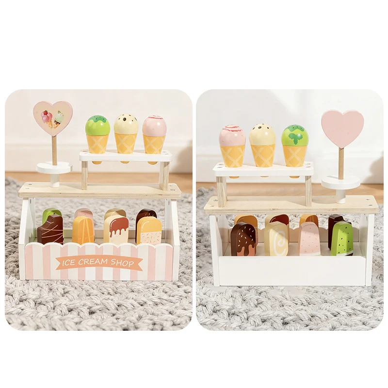Houten Roze Ijs Stand Fantasiespel Speelgoed Keuken Ijsje Kinderen Speelgoed Vroeg Leren Montessori Educatief Spel