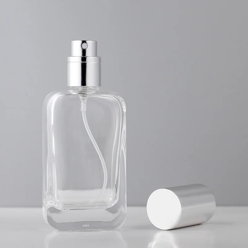 30ml Transparent Square Glass Perfume Bottle Liquid Spray Bottle Empty Dispenser Bottle Makeup Bottles with Elegant Spray Cap