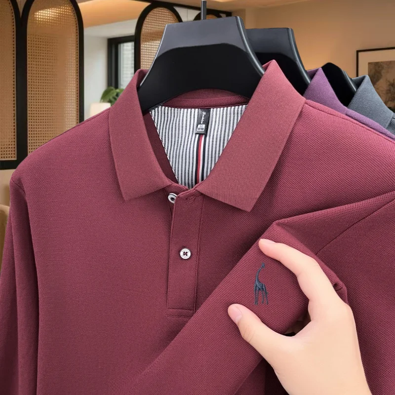 

100% cotton fashionable spring and autumn season new hot selling embroidered T-shirt mens business casual polo shirt long sleeve