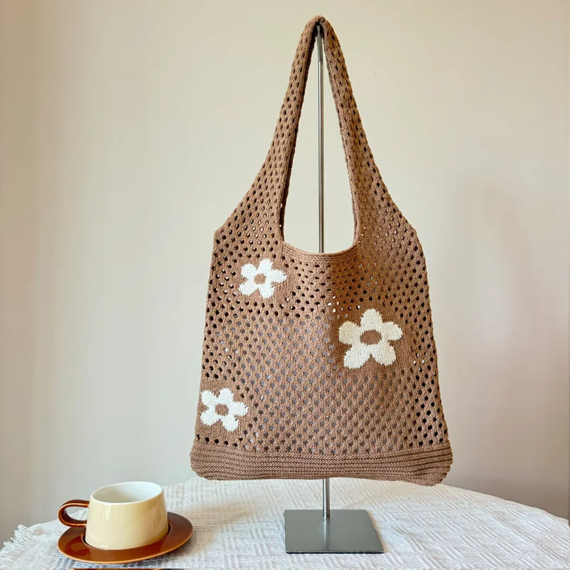 Torebka damska, ażurowa torebka na ramię, modna torebka, super stylowa torebka z dzianiny, torebka podróżna na plażę