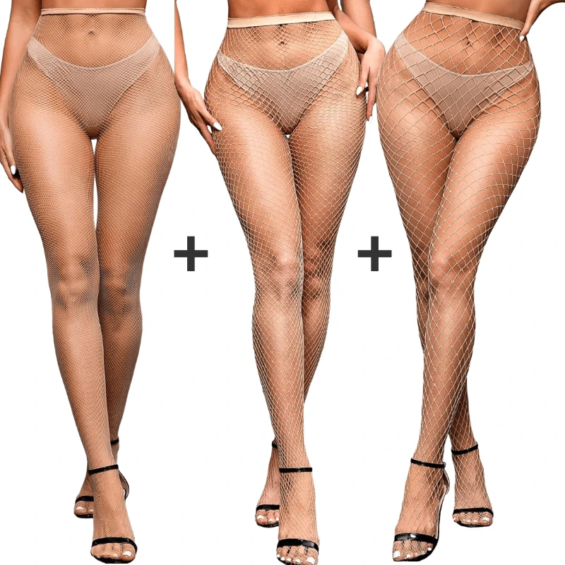 3Piece/set Beige Pantyhose Classic Legging Hot Sale Pantyhose Sexy Thigh High Stockings Fishnet Tights for Women