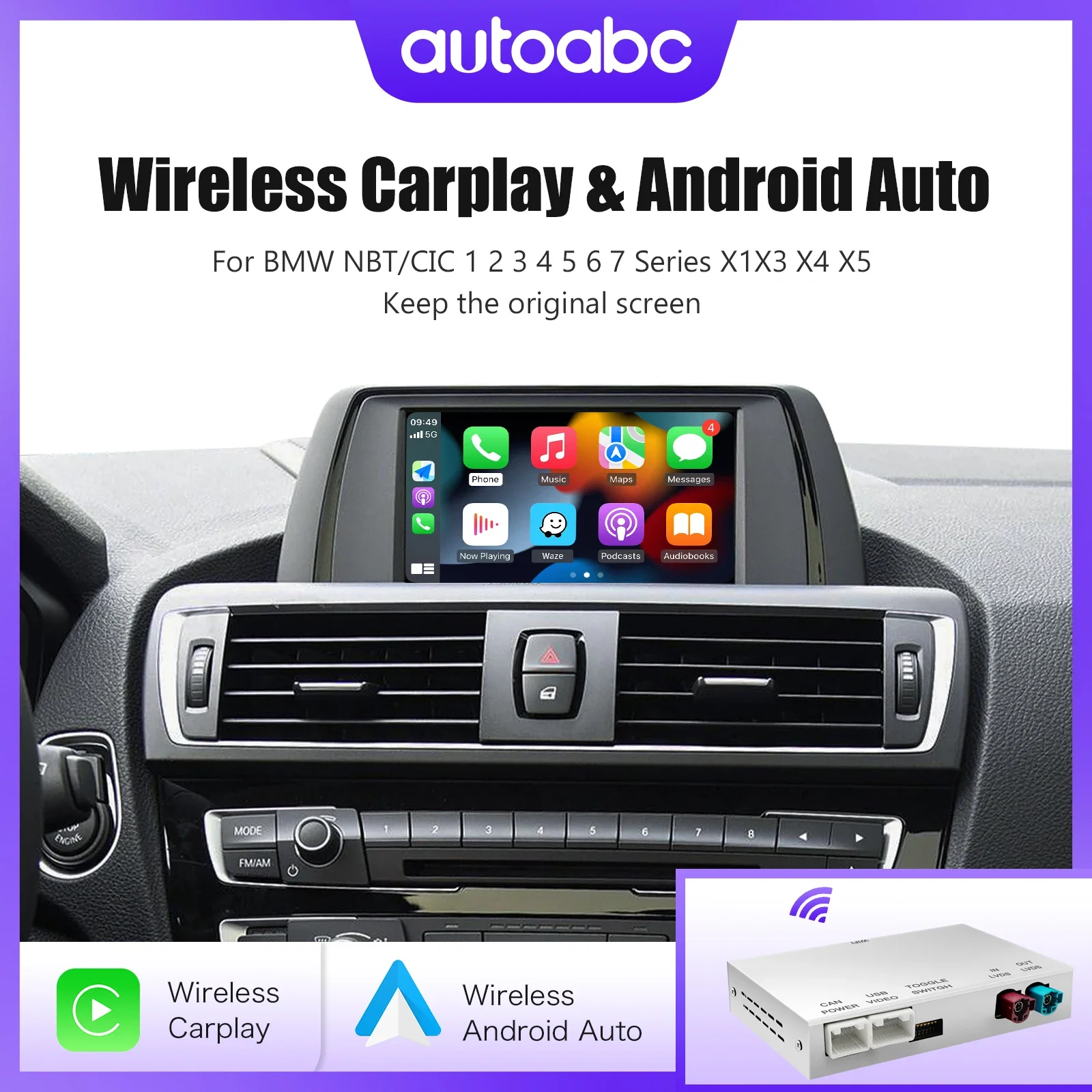 Drahtloser Apple CarPlay- und Android Auto Mirror Link-Funktionsdecoder für BMW NBT CIC-System 1, 2,