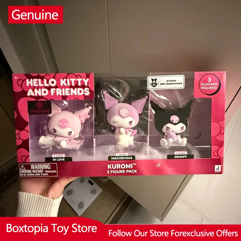 

Genuine Sanrio Kuromi Flocked Figures 3 Pack 20th Anniversary Hello Kitty And Friends Anime Collectible Figurines Decor Ornament
