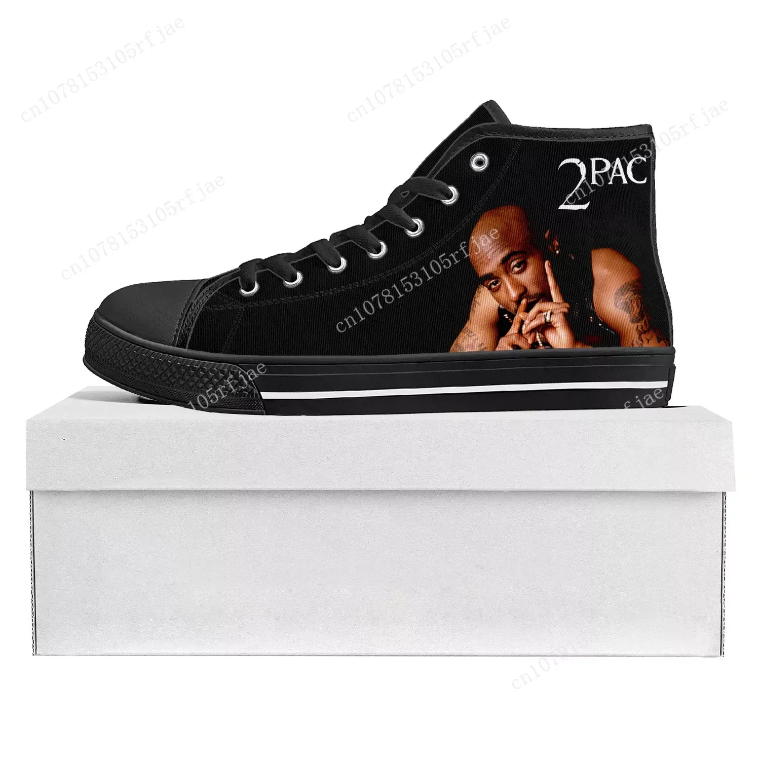 2pac Hip Hop Rapper Tupac Pop High Top hochwertige Turnschuhe Herren Damen Teenager Leinwand Sneaker Paar Schuh benutzer definierte Schuh schwarz