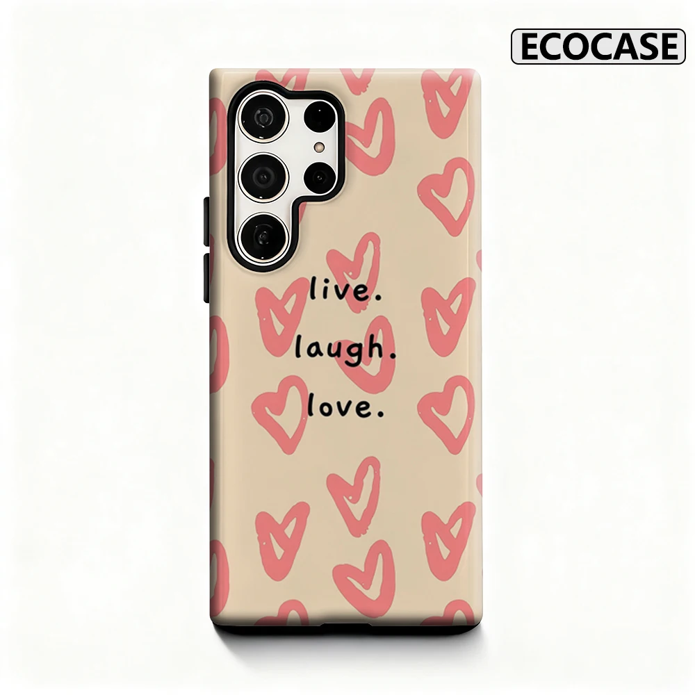 Live Laugh Love Hearts Handyhülle für Samsung Galaxy S25 Ultra S24 S23 Ultra Plus, glänzende doppellagige Rückseite