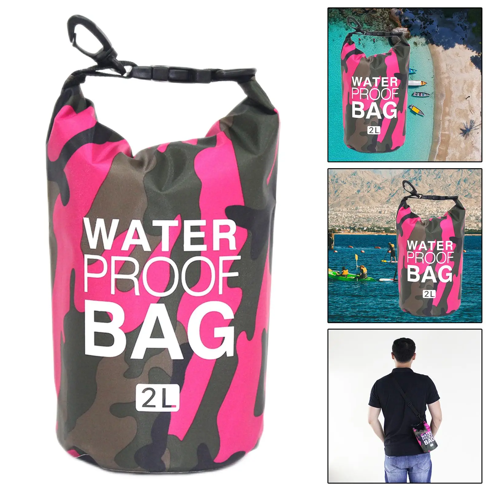Waterproof Kayak Accessory Waist Pouch 2L Floating Roll Top Dry Bag Portable Shoulder Sack for Camping and Beach
