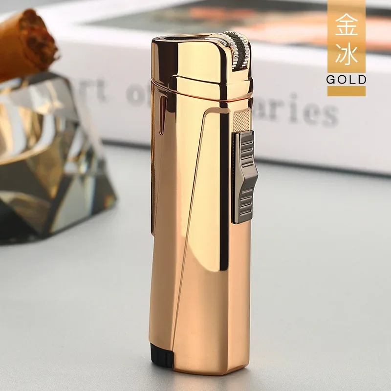 Metal Outdoor Windproof Butane Gas Lighter Quadruple Flame Large Fire Turbine Torch Portable BBQ Cigar Lighter Gift for Men