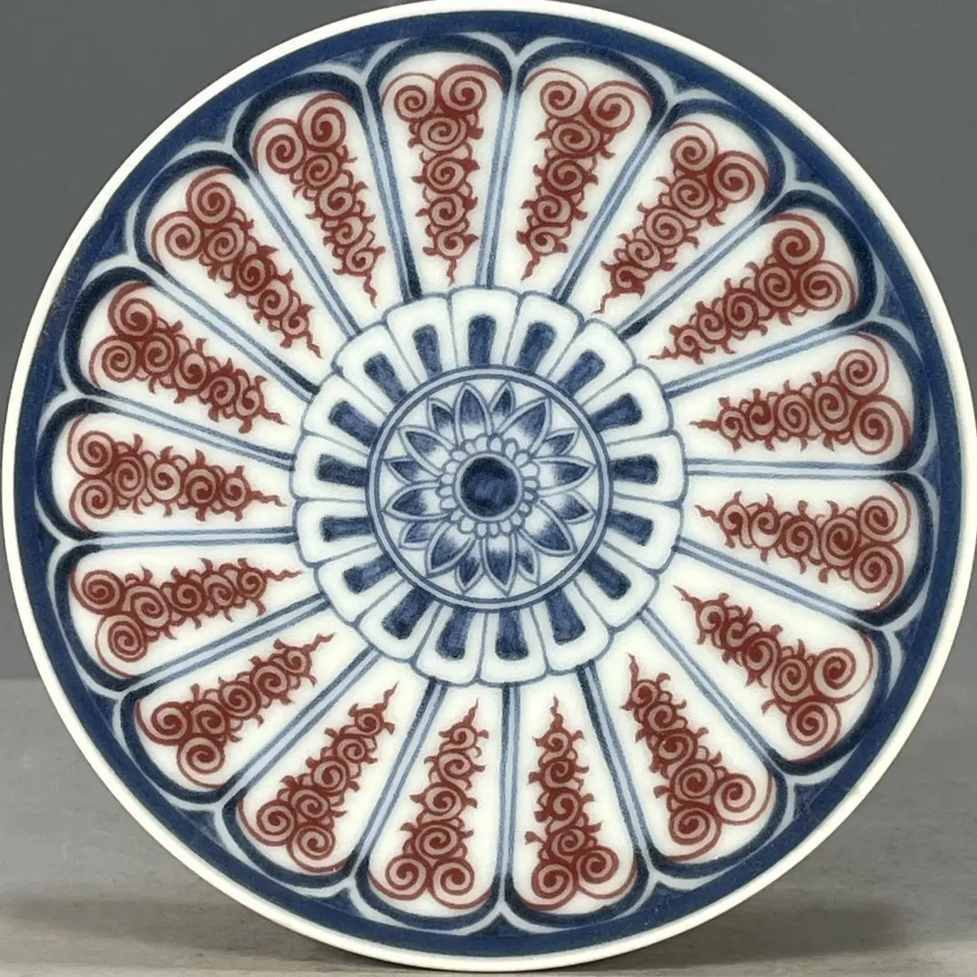 Chinese Antique Xuande Mark Blue and White Underglaze Red Flower Pattern Tea Tray, Hand Painted Porcelain Teapot Base