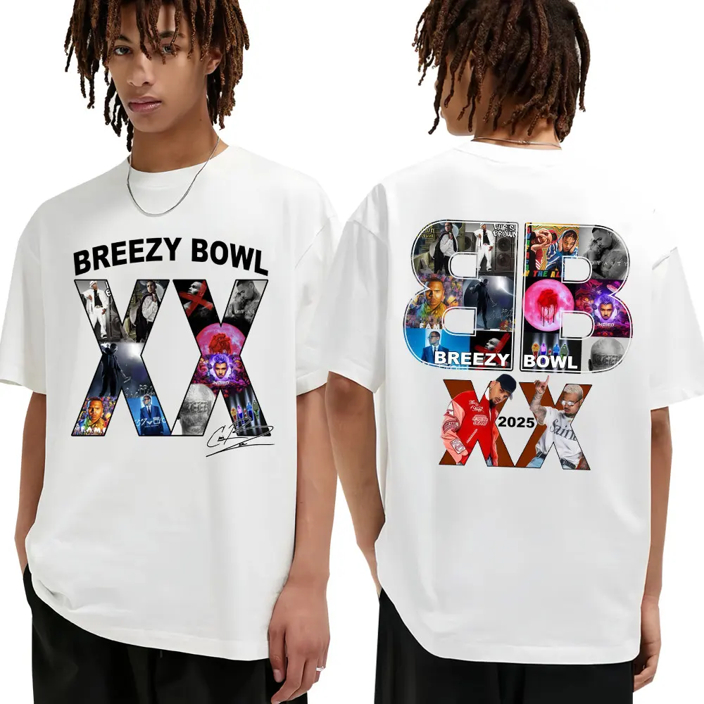 

Chris Brown Breezy Bowl XX Tour 2025 T Shirt Album Men Women Fashion Hip Hop T-shirt Oversized Cotton T Shirts Gift Streetwear