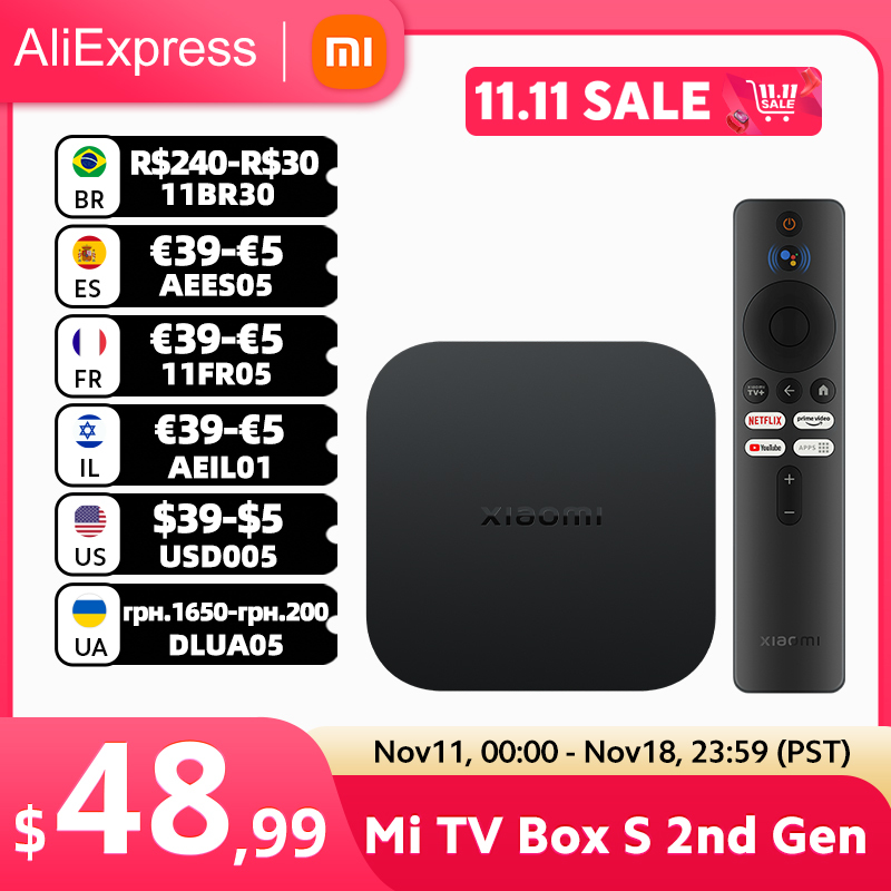  Global Version Xiaomi Mi TV Box S 2nd Gen 4K Ultra HD BT5.2 2GB 8GB Google TV Google Assistant Smart TV Box 