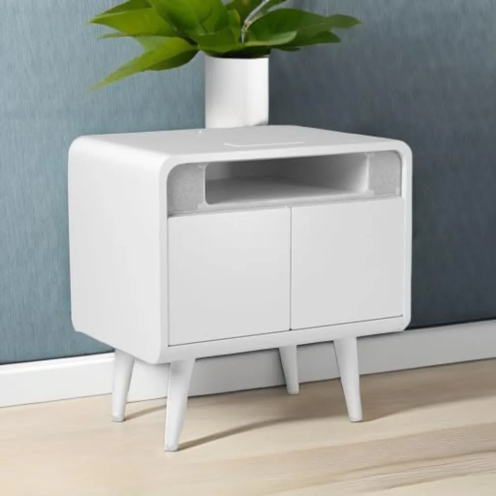 Smart Side/Nightstand Table - with Cooling Drawer, Wireless Charging, Bluetooth Speakers, USB-C and 120V outlets, LED Light