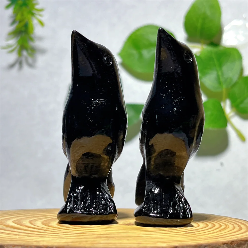 Black Obsidian Crow Carving Crystal Natural Healing Mineral Specimen Polished Druzy Home Room Reiki Decoration Gift Energy