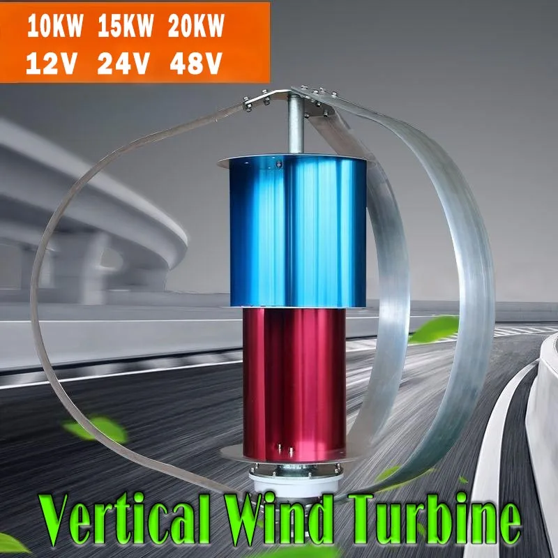 

Бытовая вертикальная ветряная турбина 10 кВт (20000 Вт) 12В/24В/48В, фонарь-образная, малошумная, для установки на крыше, с гибридным контроллером MPPT