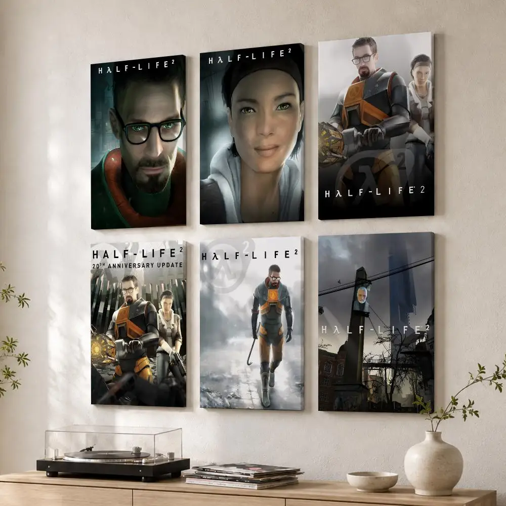 Shooter Video Game H-Half Life 2 Framed Wall Painting Wood Canvas Poster For Living Room Bedroom Hallway Office Home Decor Gift