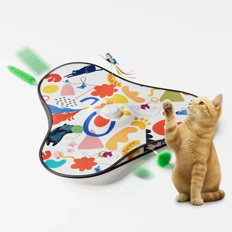 Interactive Hide and Seek Butterfly Cat Toy, Motion Activated Concealed Moving Feathers with Animal Squeaky Sound for Kittens