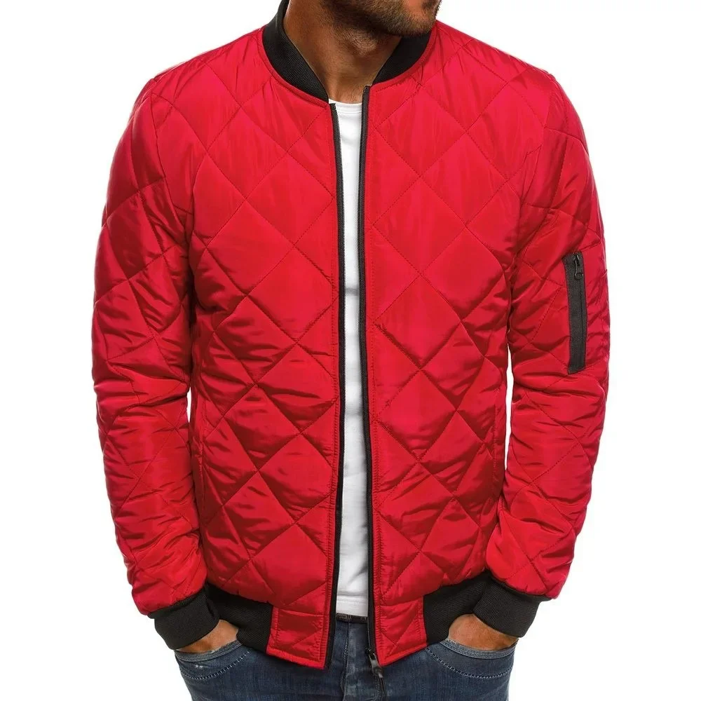 European and American Men New Autumn and Winter Fashion Solid Color Zippered Loose Jacket Diamond-quilted Cotton-padded Clothing