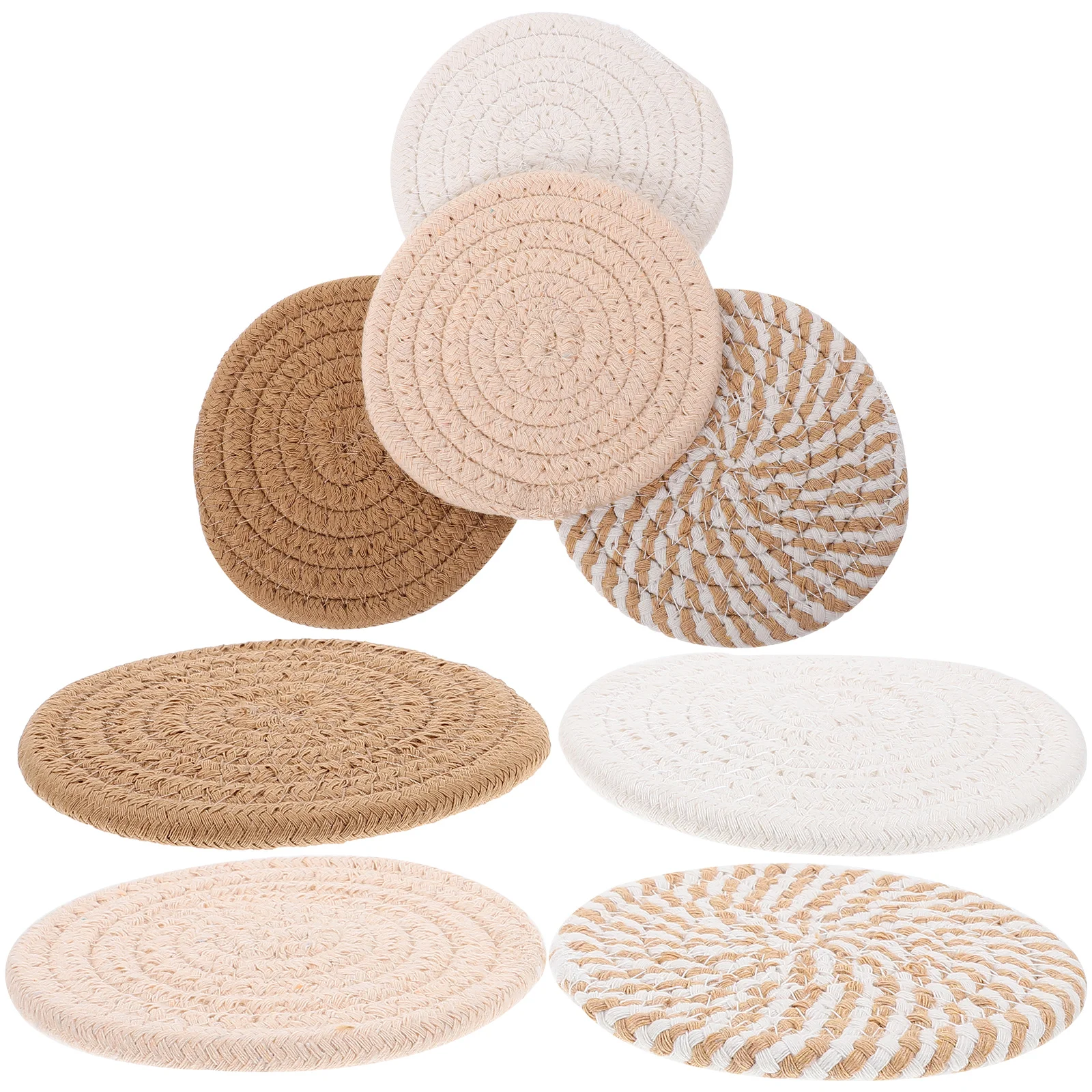 

8 Pcs Cotton Rope Woven Coasters Round Absorbent Placemats Heat Insulation Pad for Dining Table Home Farmhouse Style