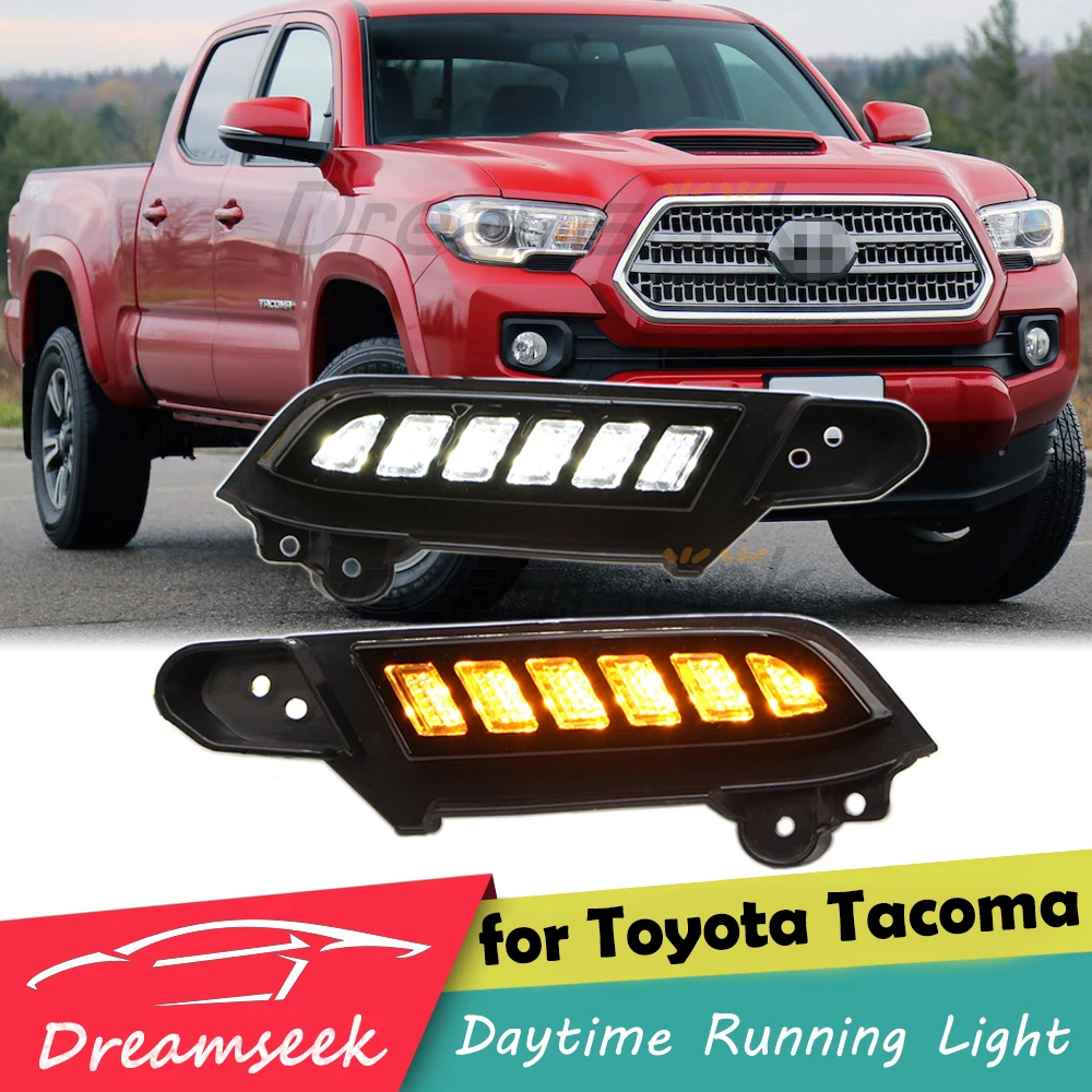 LED DRL Day Running Light Headlamp Accessories For Toyota Tacoma 2016 2017 2018 2019 2020 2021 2022 2023 Fog Lamp W/ Turn Signal