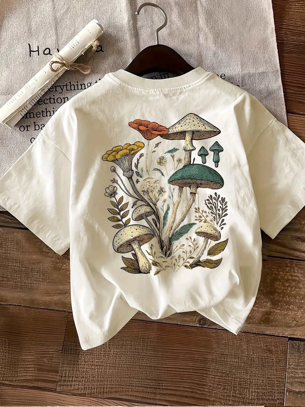 Whimsical Mushroom  Women's Retro Print T-ShirtSoft Crew Neck Short Sleeve Top Vintage Shirt Streetwear Y2K Top