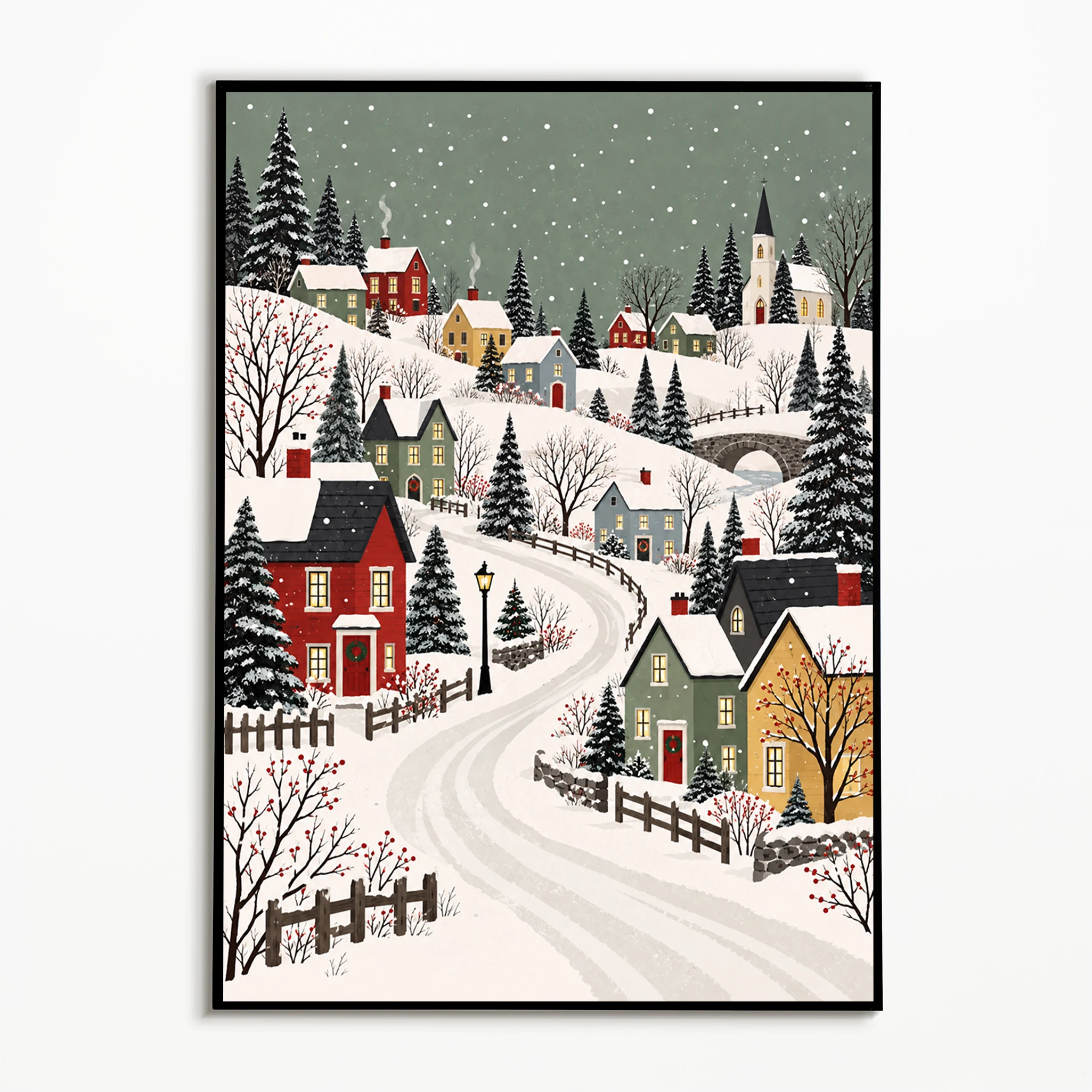 1PC,Vintage Wall Art Christmas Snowy Village Poster Winter Canvas Painting Home Office Decor Room Wall Decor Gallery Wall Prints