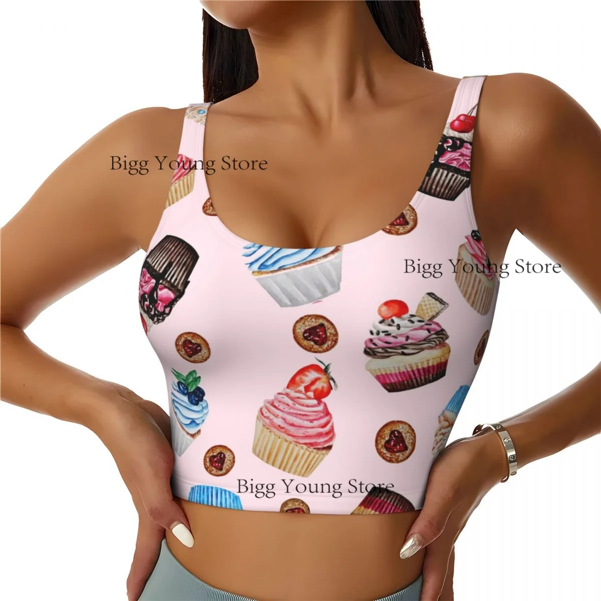 Women Sexy Sports Vest Cupcakes Cookies Cakes Female Streetwear Sport Lingerie Tee Crop Top