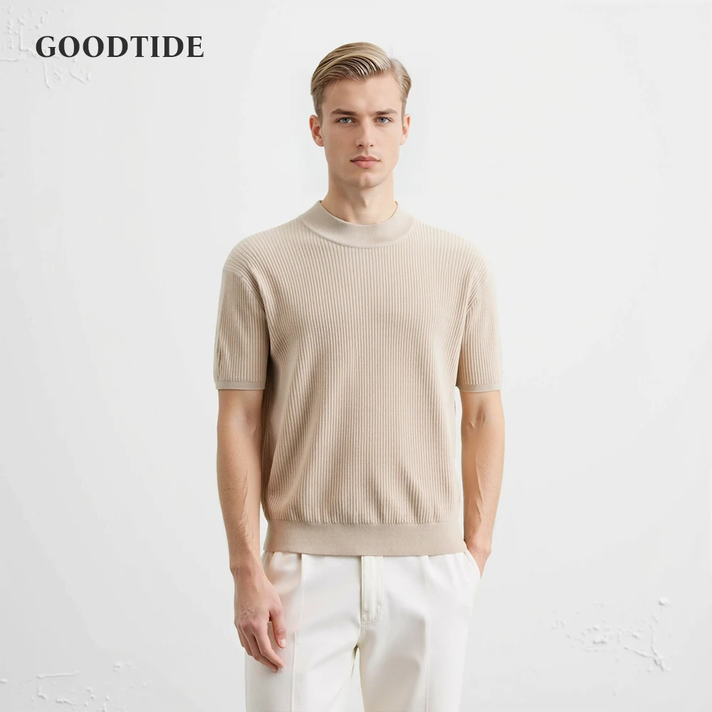New Summer Fashion Tight T-shirt Casual Streetwear Textured High-neck Solid Color Short-sleeved Bottoming Tees Korean Style Tops
