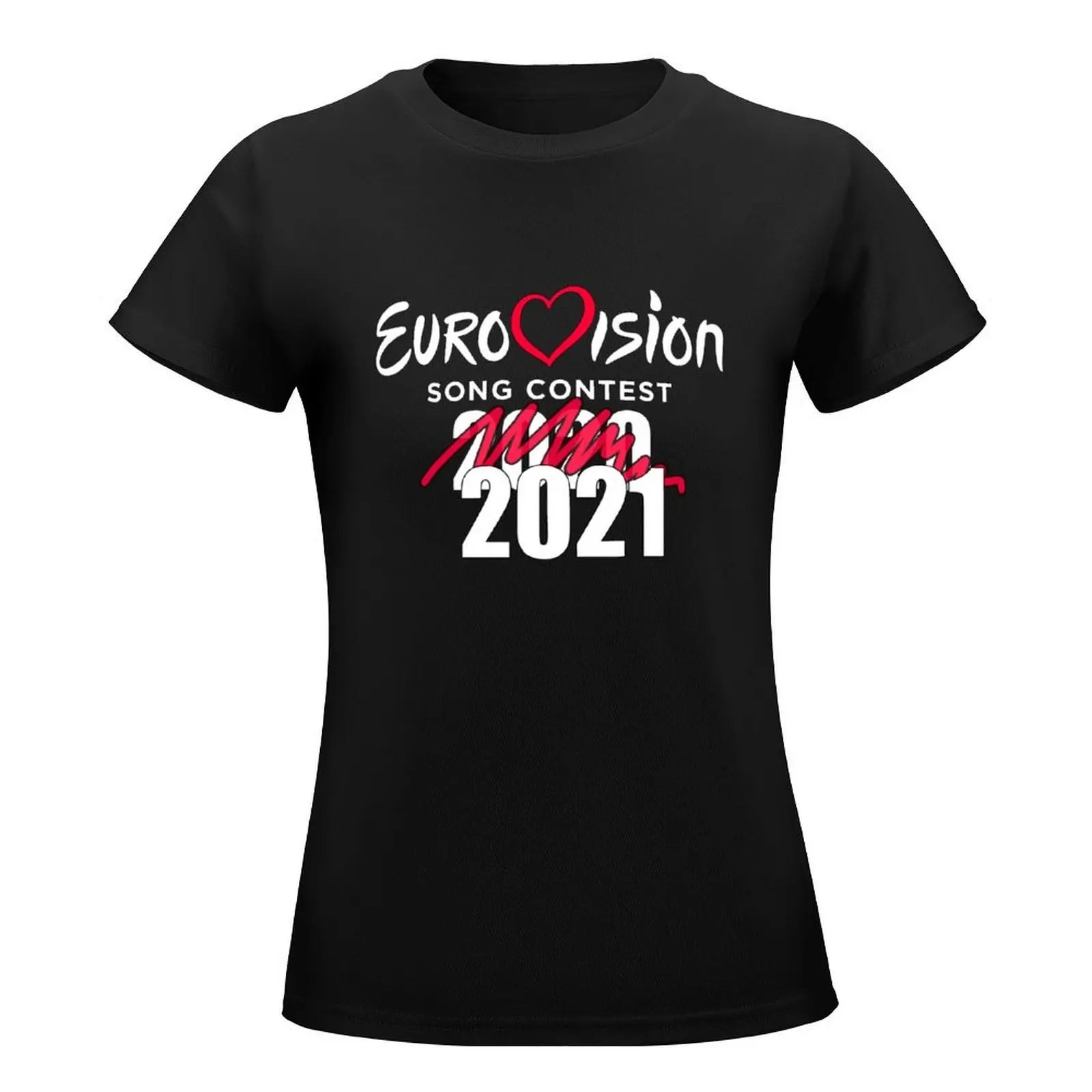 Konkurs piosenki Eurowizji 2020 odwołany 2021-śmieszna koszulka ESC ubrania vintage zabawnej estetycznej odzieży bawełniane koszulki damskie