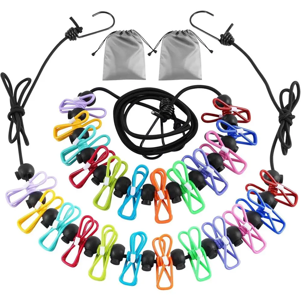 Portable Retractable Clothesline with 12 Colorful Clothespins for Camping, Travel, and Indoor Use