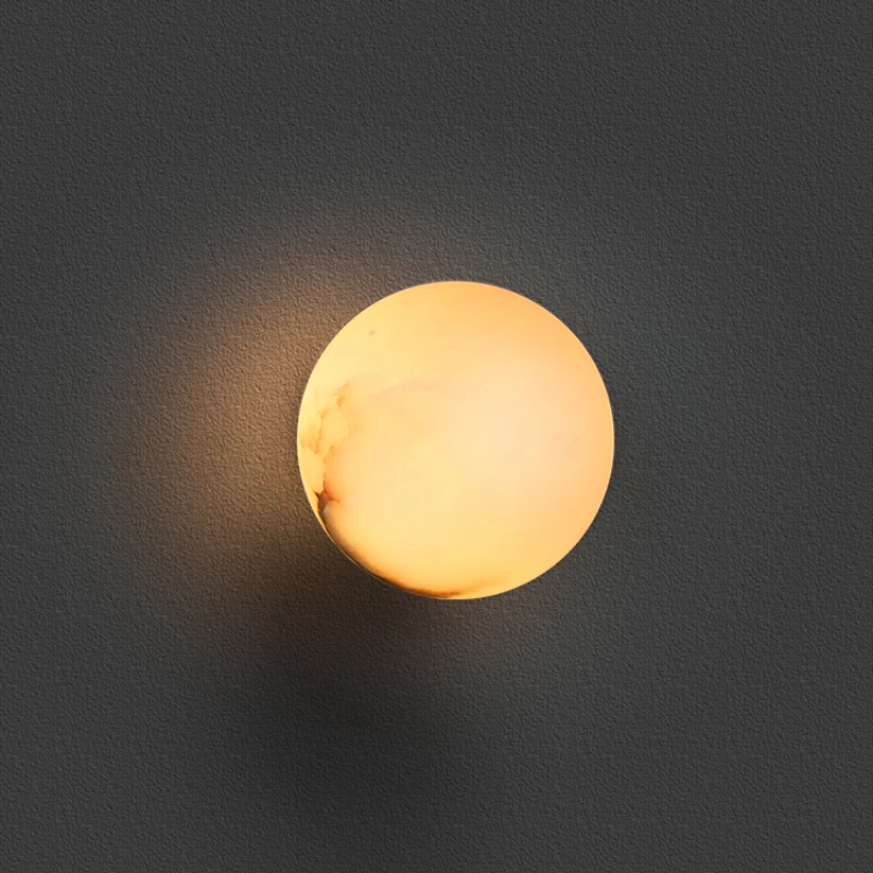 Nordic Ball Marble Wall Light Natural Alabaster LED Wall Lamp Round Alabaster 3000K White Light Bedroom Living Room Home Decor