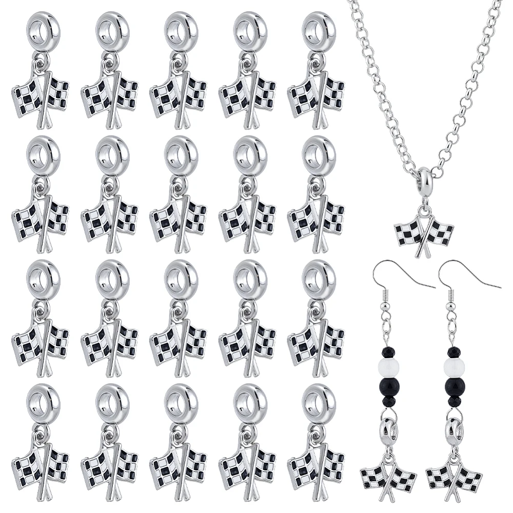 20 Pcs Checkered Flag Charms Alloy Enamel Checker Racing Flag Dangles Charm Pendants with 5mm Hole for Bracelet Necklace Race