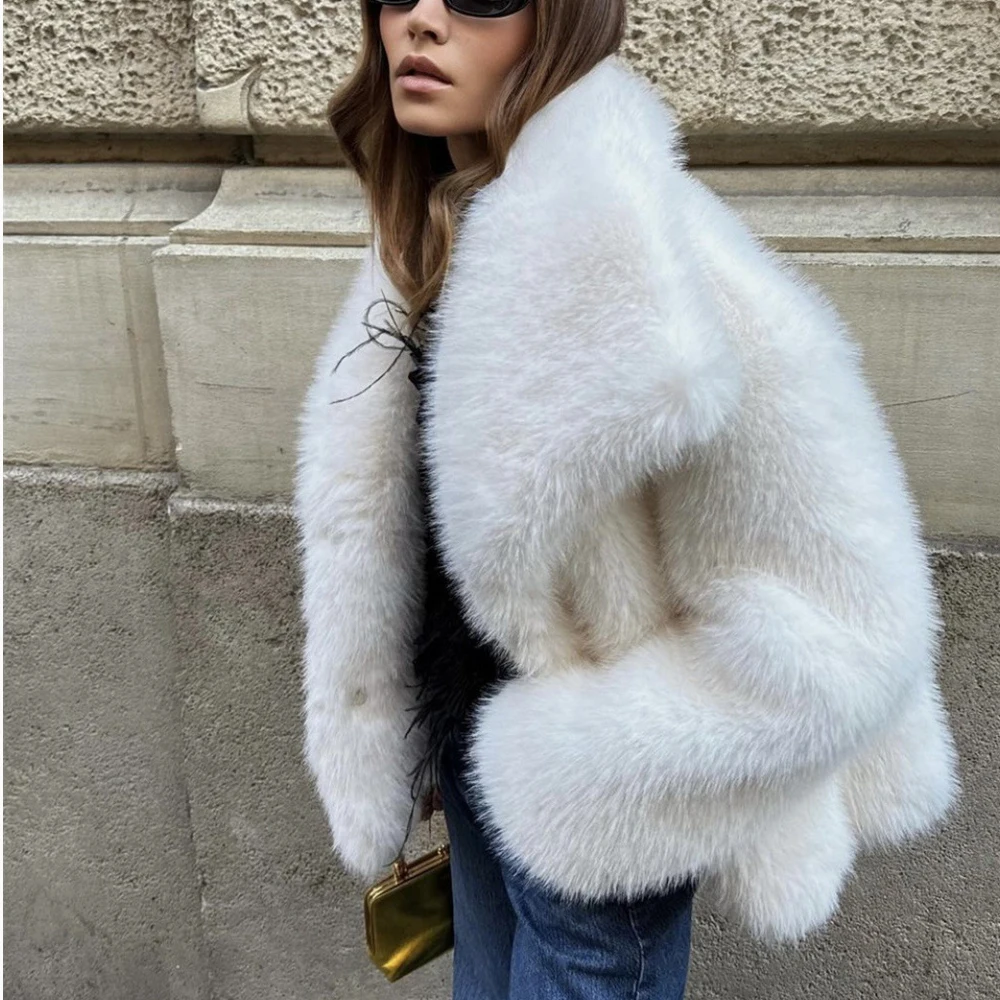 Chic Street Girls Gradiest Faux Fur Jacket Women Winter 2024 Brand Fashion Fluffy Fox Fur Coat Female Luxury Outerwear