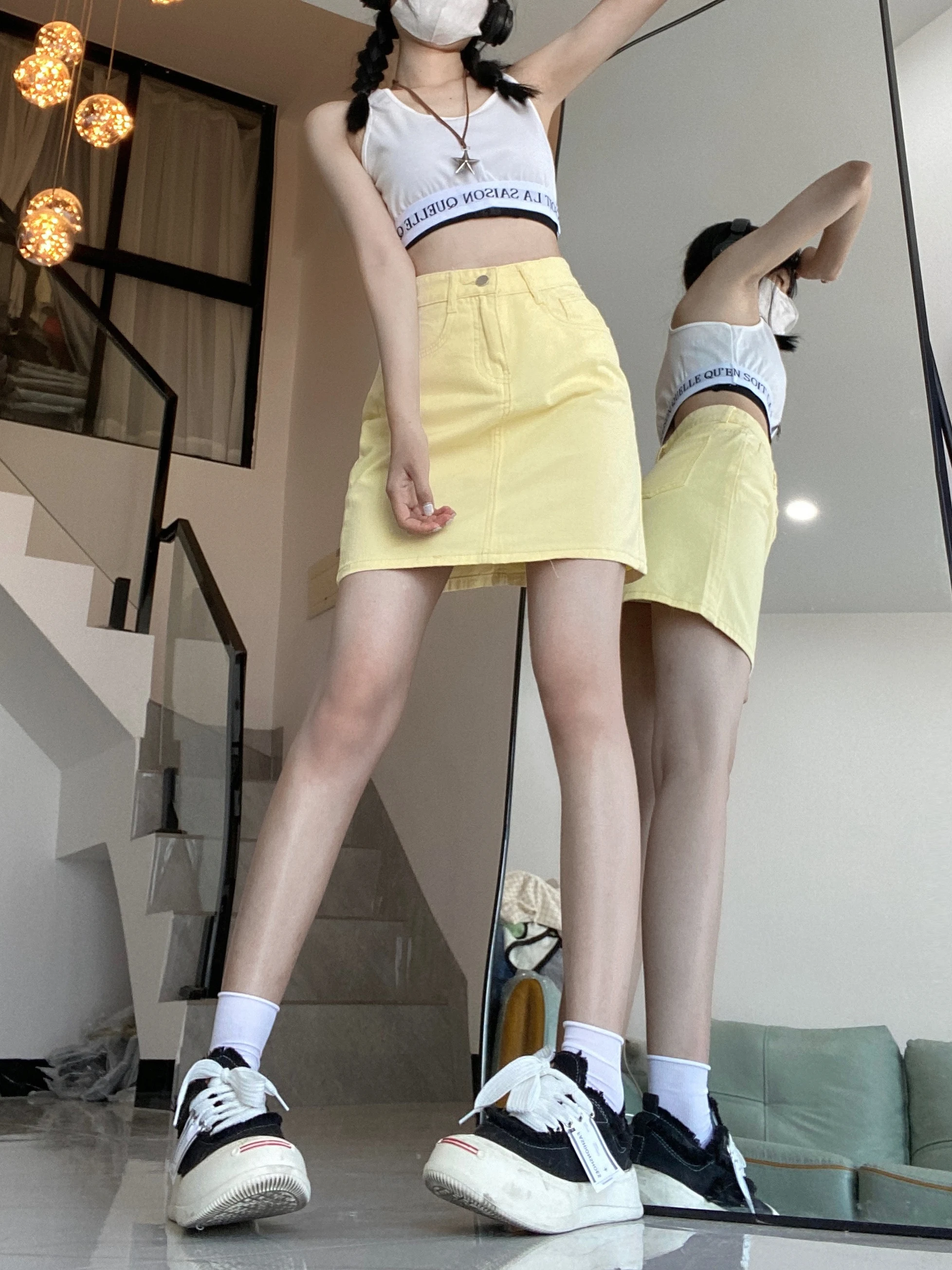 

High Waist Slimming Denim Skirt for Women Summer Trendy Color Simple Wrap Bodycon Skirts Hong Kong Sle Streetwear