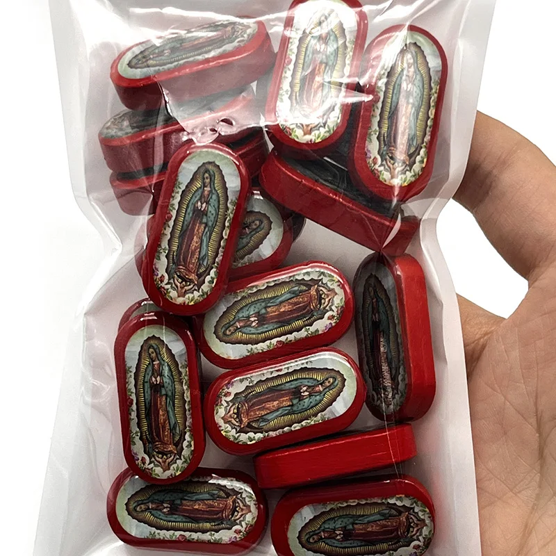 20 Pieces Oval Accessories Wood St.Jude And Virgin Mary Two Side Drop Oil  Religious  Perforated  Can Made Into DIY  Bracelets