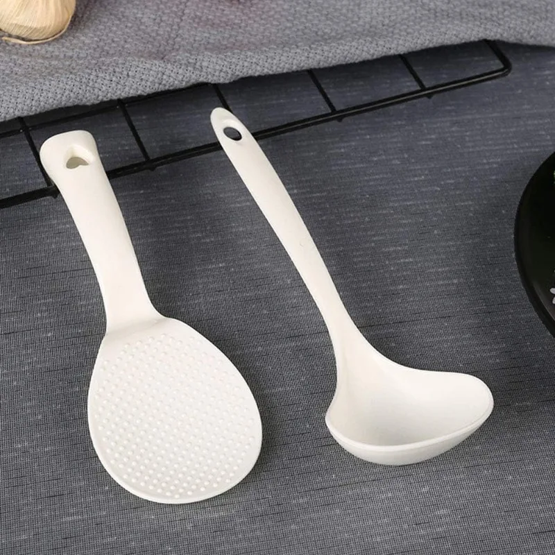 

1pcs Standing Rice Paddle and 1pcs Soup Spoons, Non-Stick Rice Spoon, Stand-up Serving Rice Spatula Household Kitchen Tools, Whi